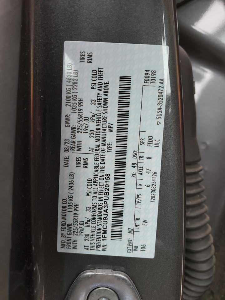 2023 FORD ESCAPE PLATINUM VIN:1FMCU9JA3PUB20158