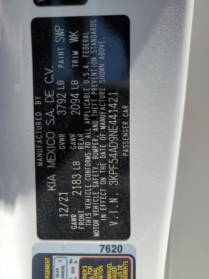 2022 KIA FORTE GT LINE VIN:3KPF54AD9NE441421