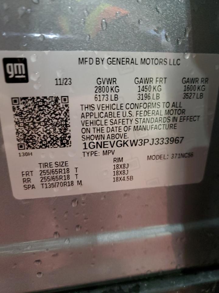 2023 CHEVROLET TRAVERSE LT VIN:1GNEVGKW3PJ333967