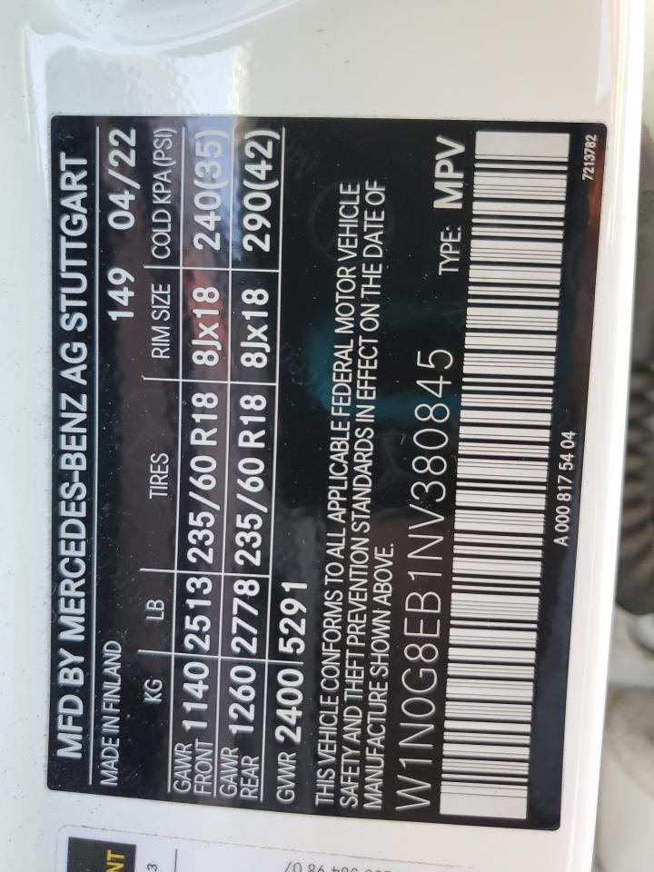 2022 MERCEDES-BENZ GLC 300 4MATIC VIN:W1N0G8EB1NV380845