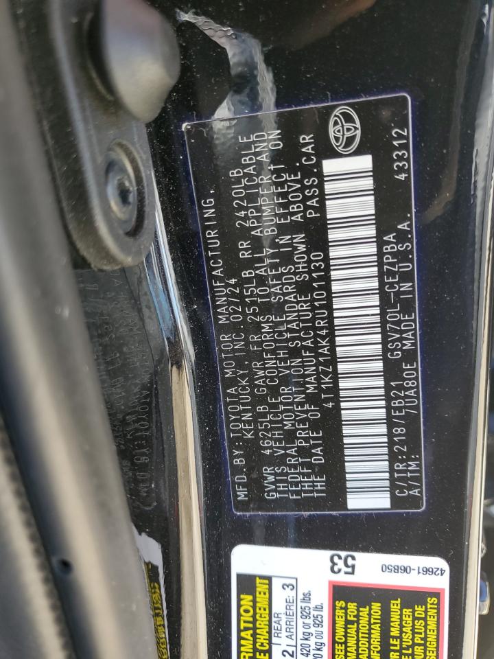 2024 TOYOTA CAMRY TRD VIN:4T1KZ1AK4RU101130