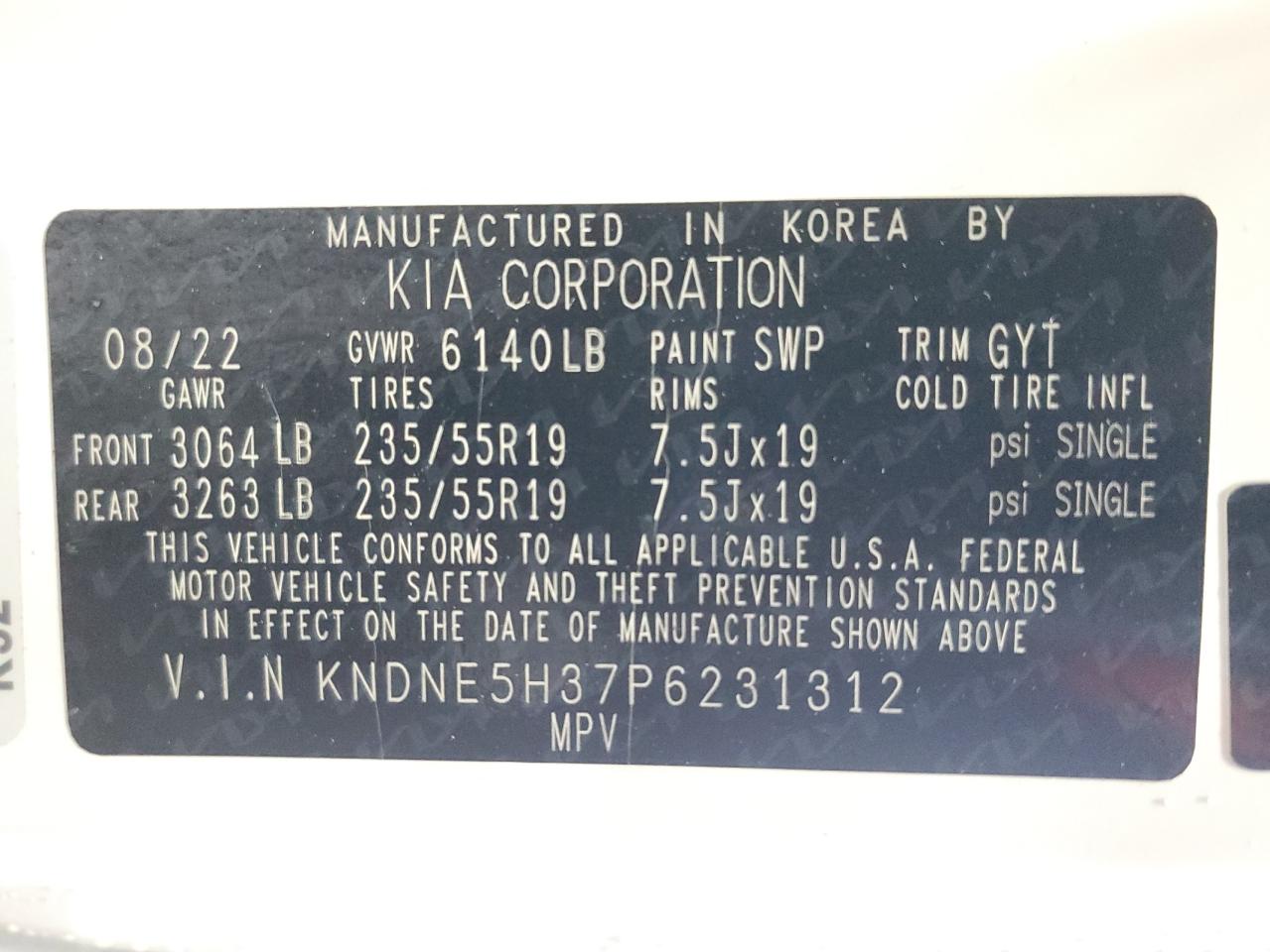 2023 KIA CARNIVAL SX VIN:KNDNE5H37P6231312