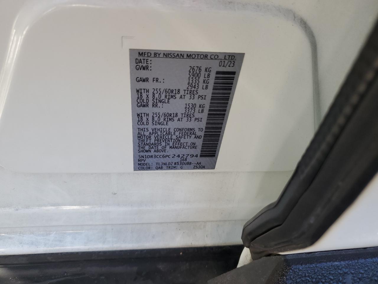 2023 NISSAN PATHFINDER SL VIN:5N1DR3CC6PC242794
