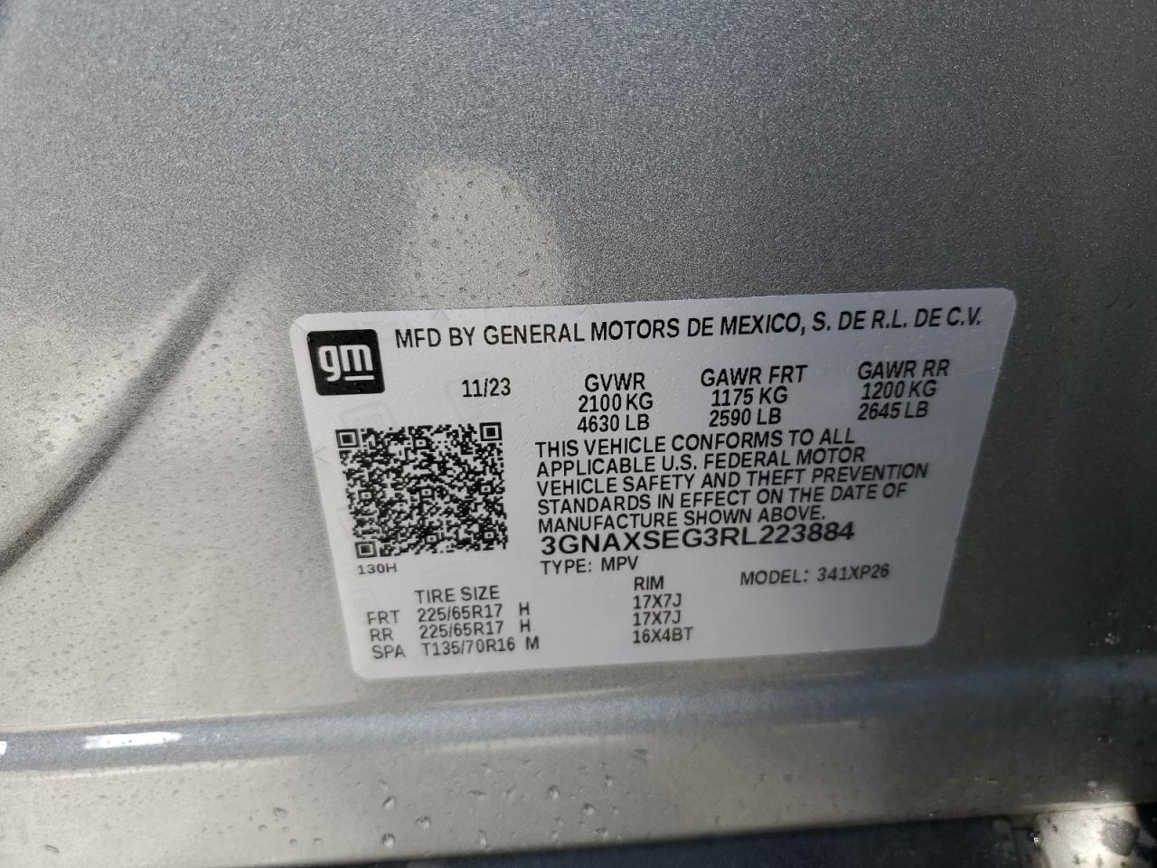 2024 CHEVROLET EQUINOX LS VIN:3GNAXSEG3RL223884