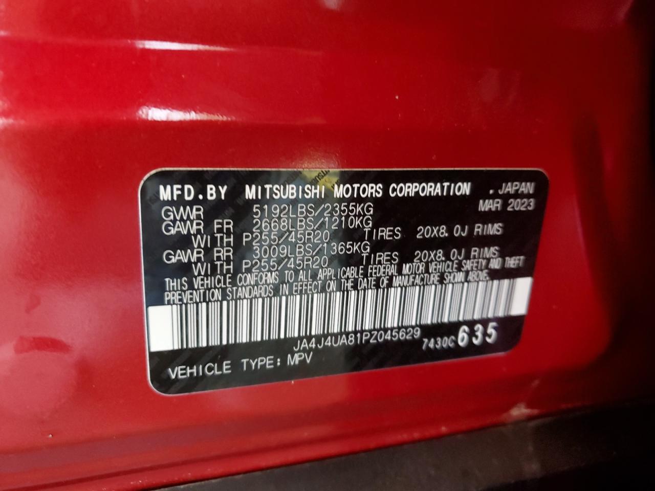 2023 MITSUBISHI OUTLANDER SE VIN:JA4J4UA81PZ045629