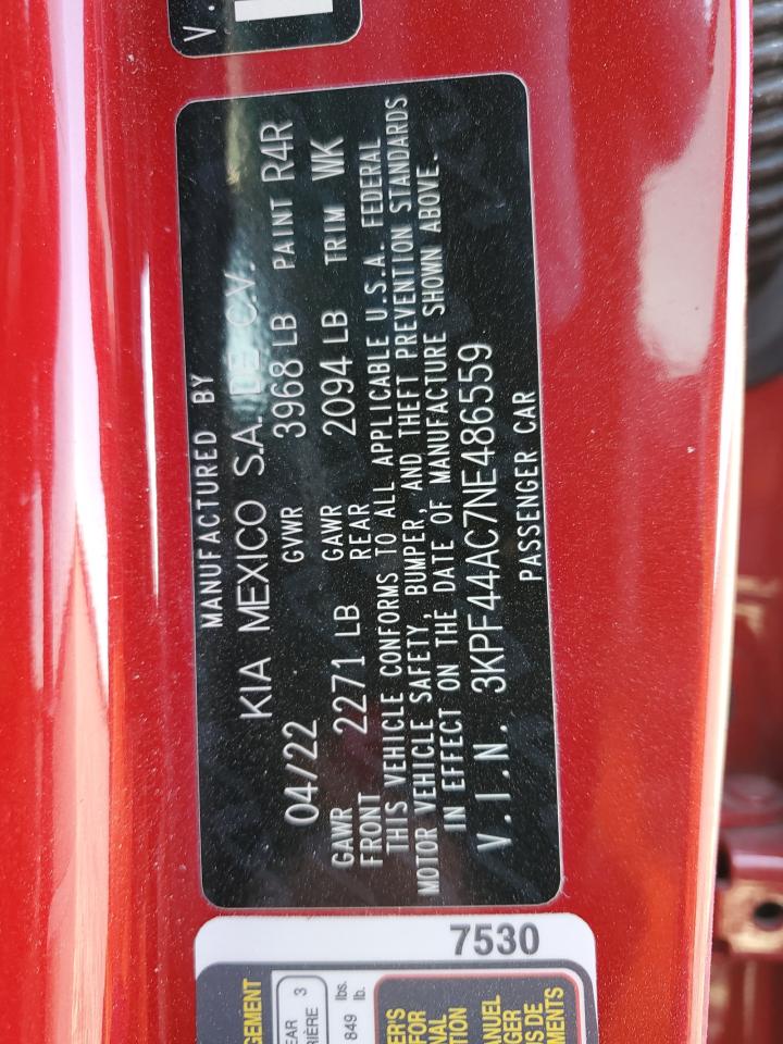 2022 KIA FORTE GT VIN:3KPF44AC7NE486559