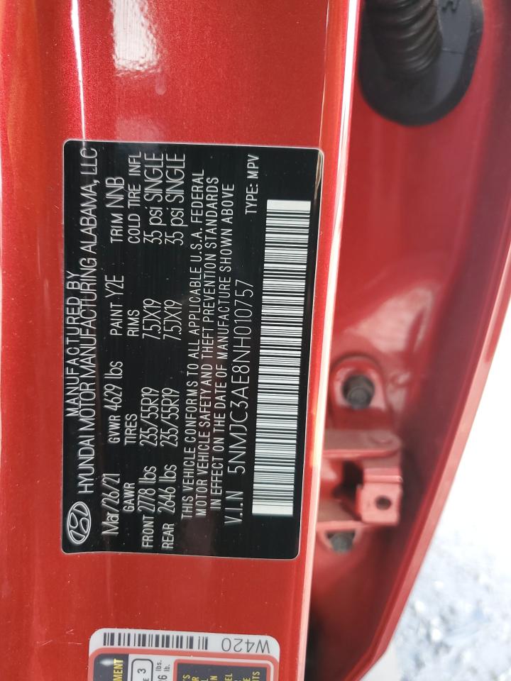 2022 HYUNDAI TUCSON SEL VIN:5NMJC3AE8NH010757