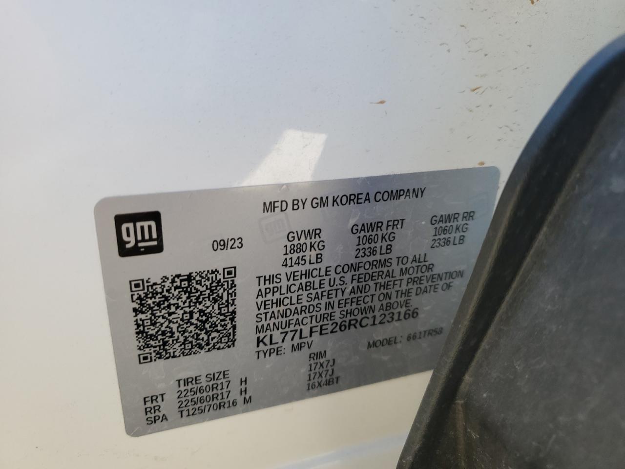 2024 CHEVROLET TRAX LS VIN:KL77LFE26RC123166