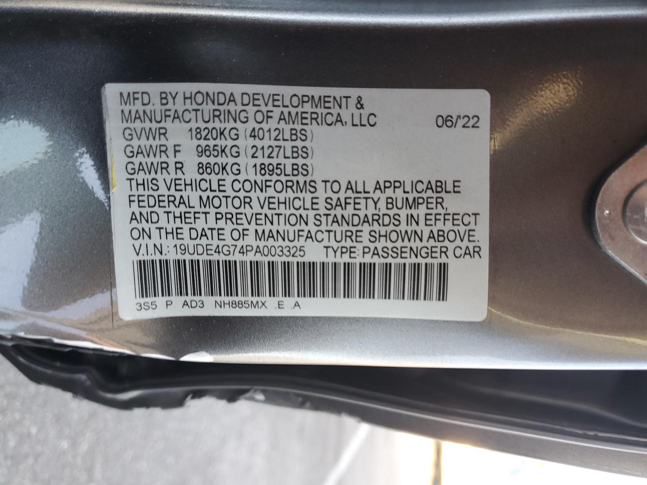 2023 ACURA INTEGRA A-SPEC TECH VIN:19UDE4G74PA003325