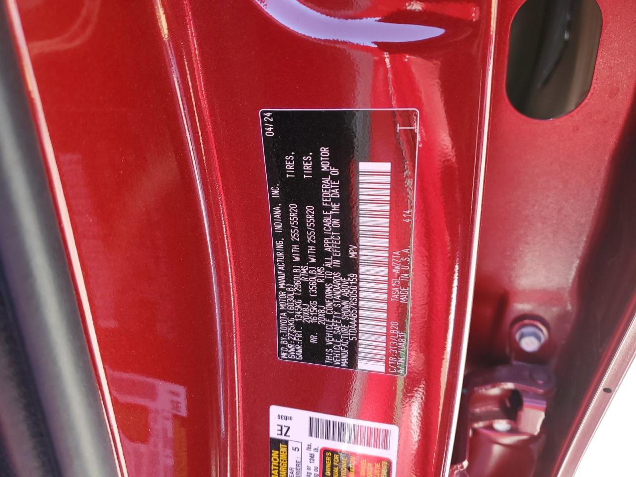 2024 TOYOTA GRAND HIGHLANDER XLE VIN:5TDAAAB57RS050159