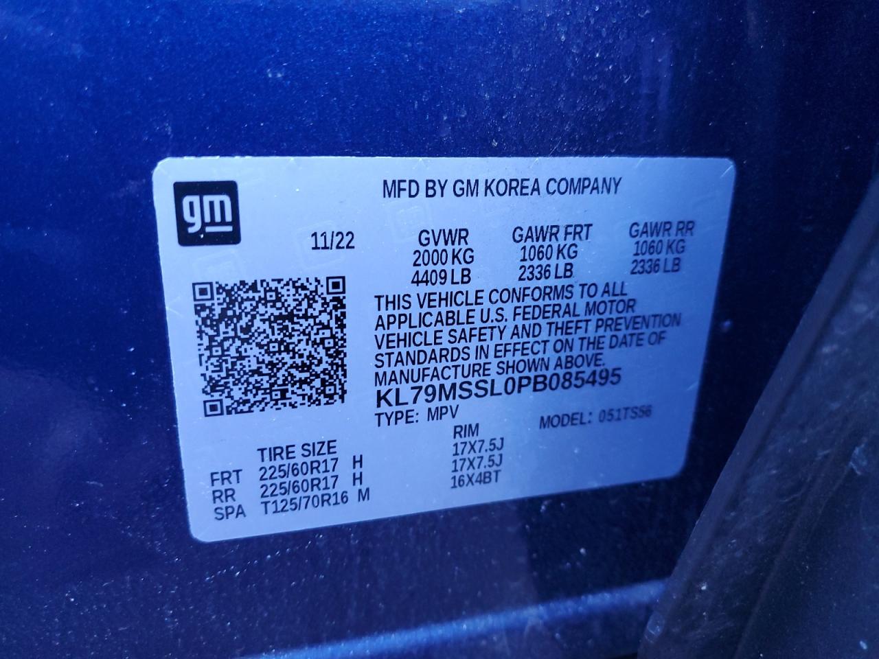 2023 CHEVROLET TRAILBLAZER ACTIV VIN:KL79MSSL0PB085495