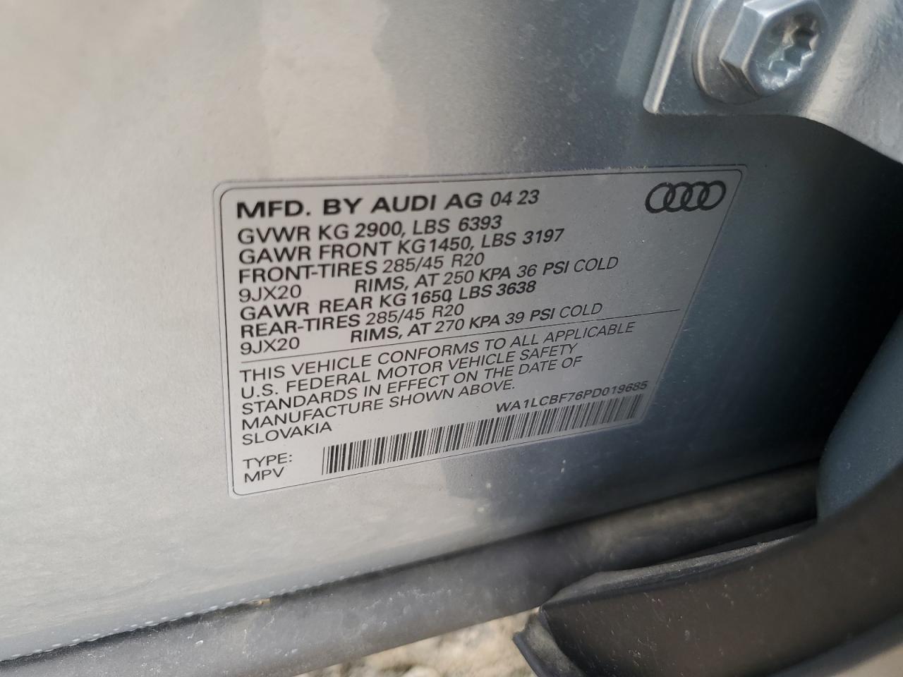 2023 AUDI Q7 PREMIUM PLUS VIN:WA1LCBF76PD019685