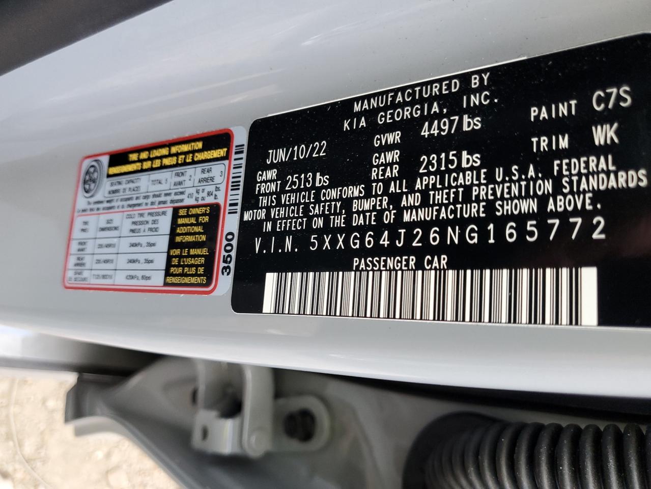 2022 KIA K5 GT LINE VIN:5XXG64J26NG165772