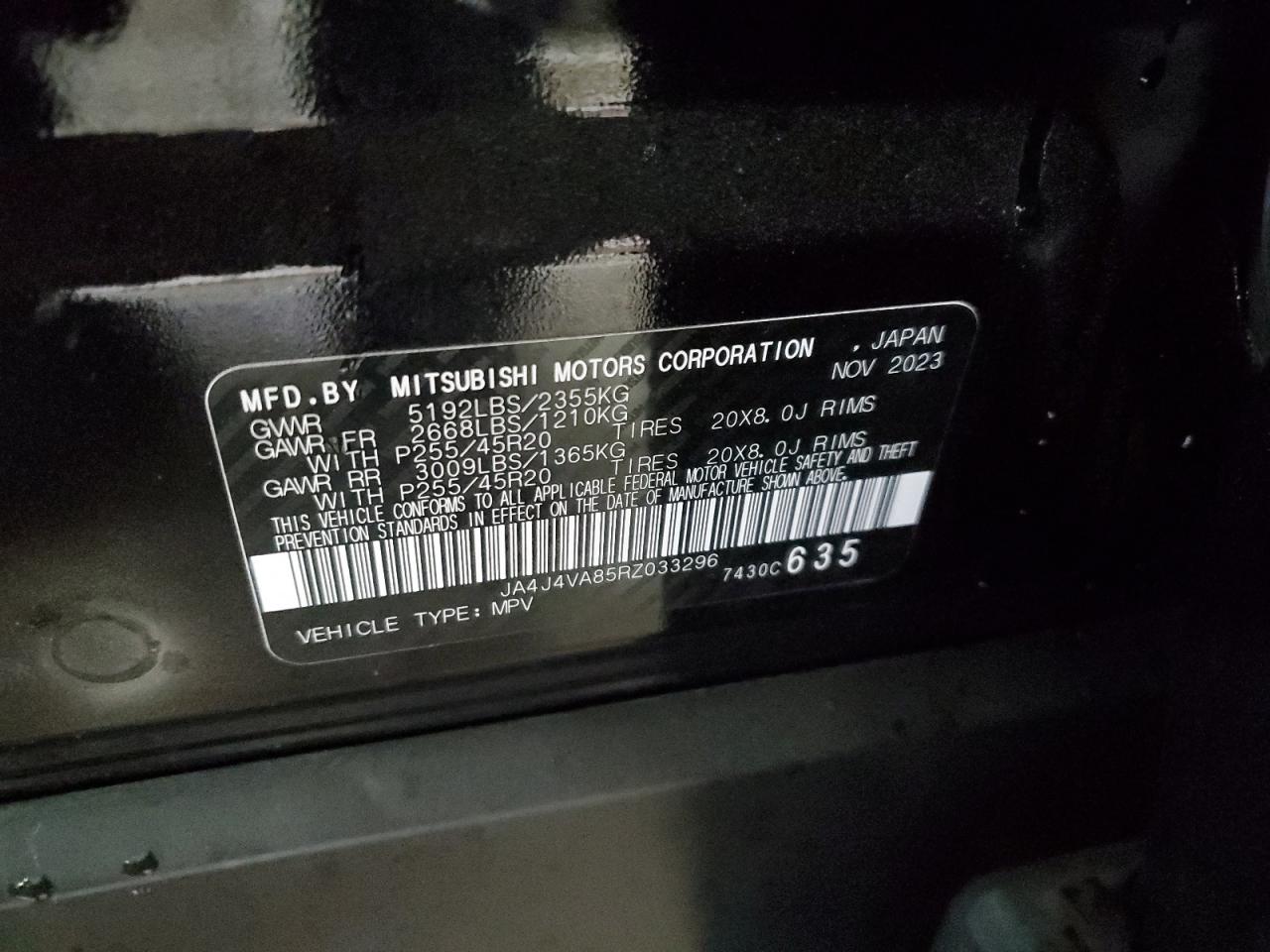 2024 MITSUBISHI OUTLANDER SE VIN:JA4J4VA85RZ033296