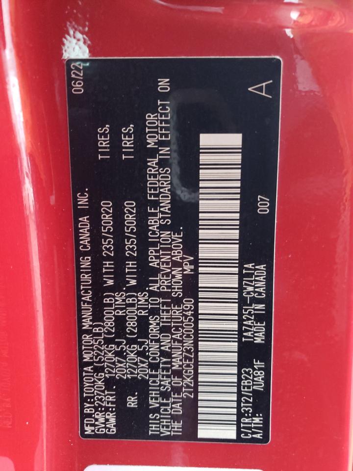 2022 LEXUS NX 350 VIN:2T2KGCEZ3NC005490