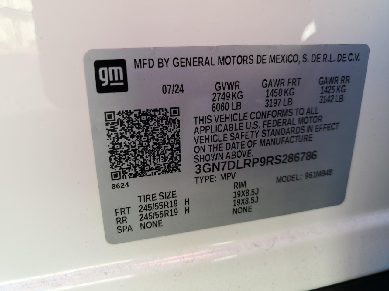 2024 CHEVROLET EQUINOX 2LT VIN:3GN7DLRP9RS286786