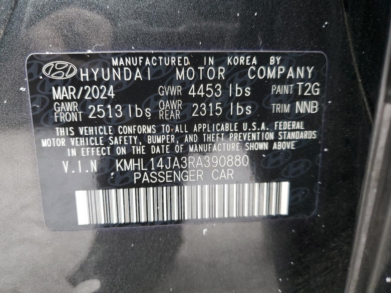 2024 HYUNDAI SONATA SEL VIN:KMHL14JA3RA390880
