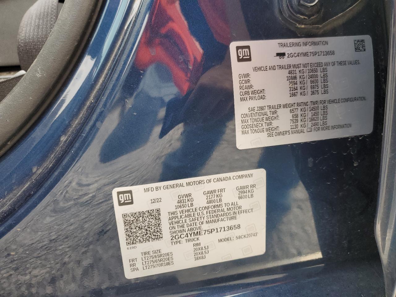 2023 CHEVROLET SILVERADO K2500 CUSTOM VIN:2GC4YME75P1713658