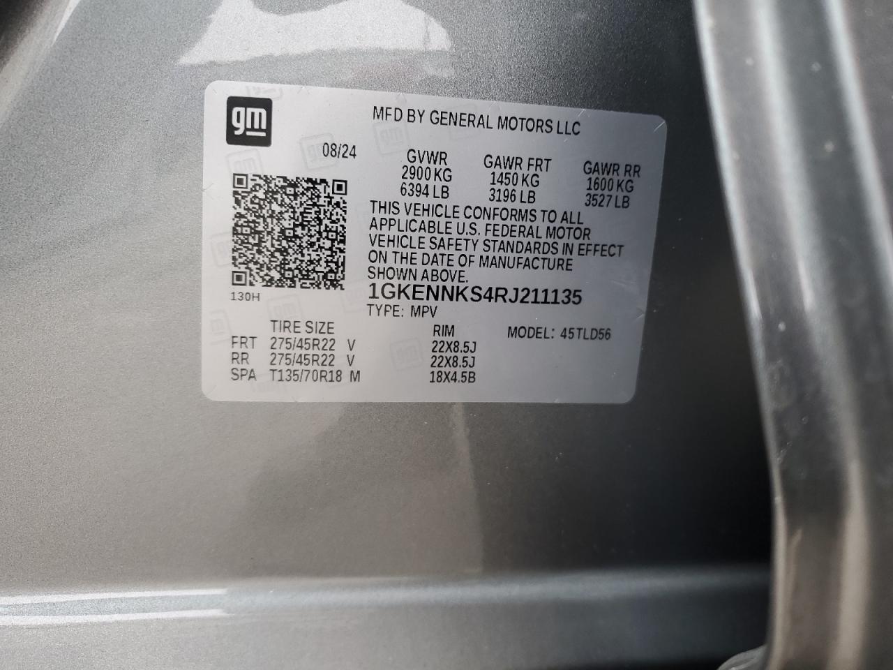 2024 GMC ACADIA UPLEVEL VIN:1GKENNKS4RJ211135