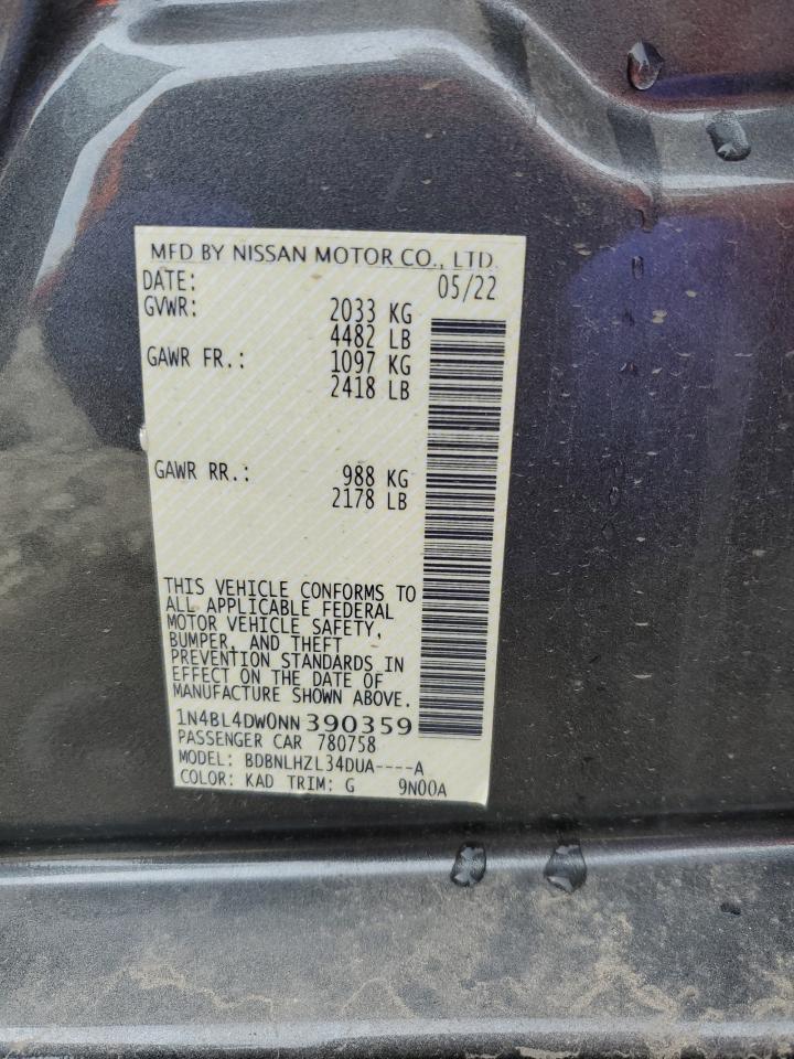 2022 NISSAN ALTIMA SV VIN:1N4BL4DW0NN390359