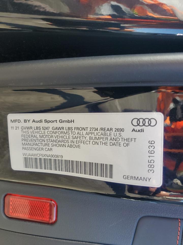 2022 AUDI RS5  VIN:WUAAWCF5XNA900819