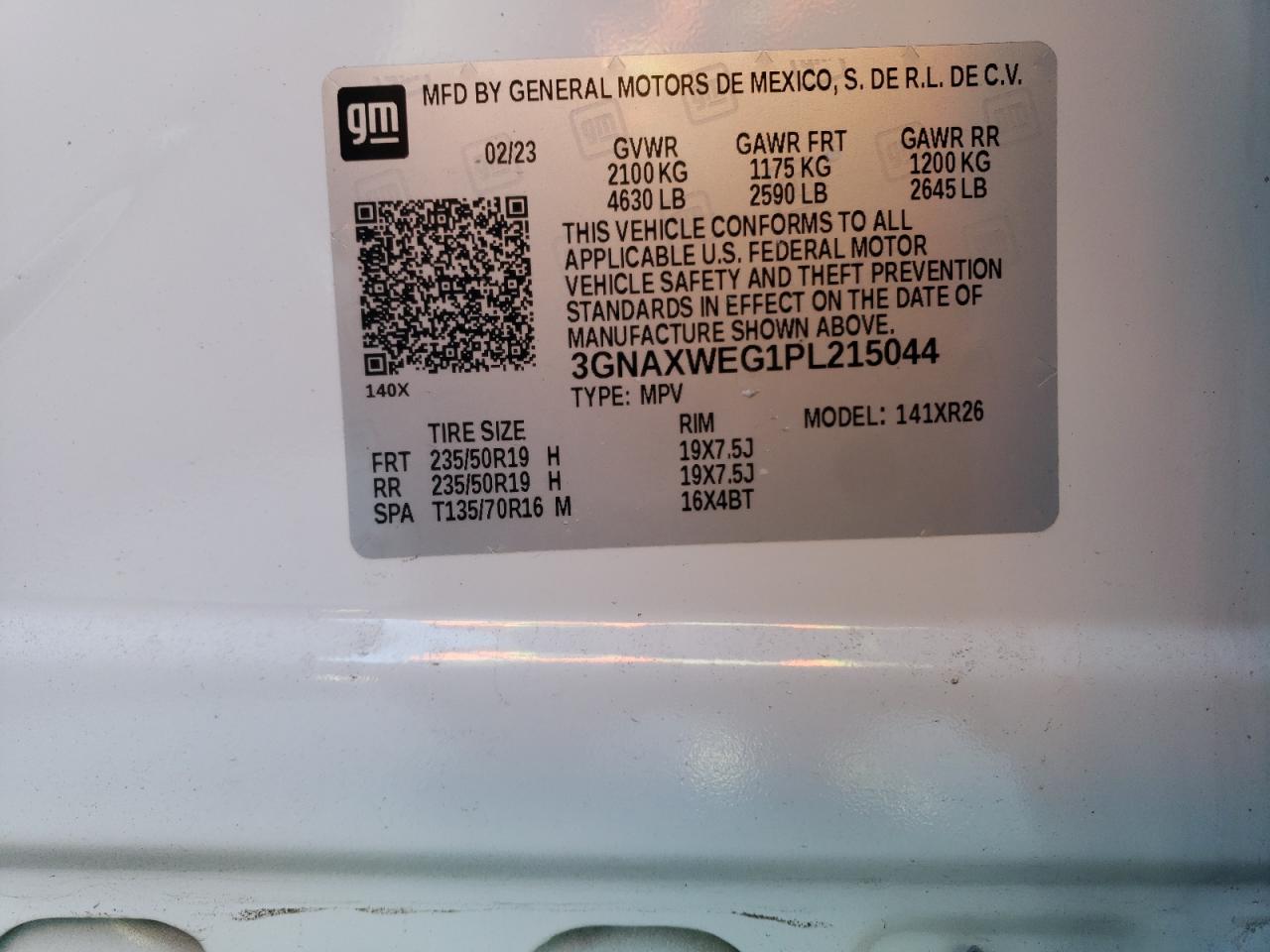 2023 CHEVROLET EQUINOX RS VIN:3GNAXWEG1PL215044