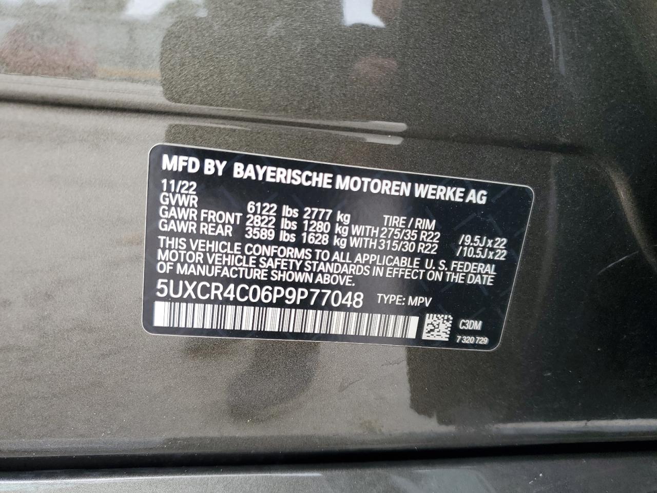 2023 BMW X5 SDRIVE 40I VIN:5UXCR4C06P9P77048