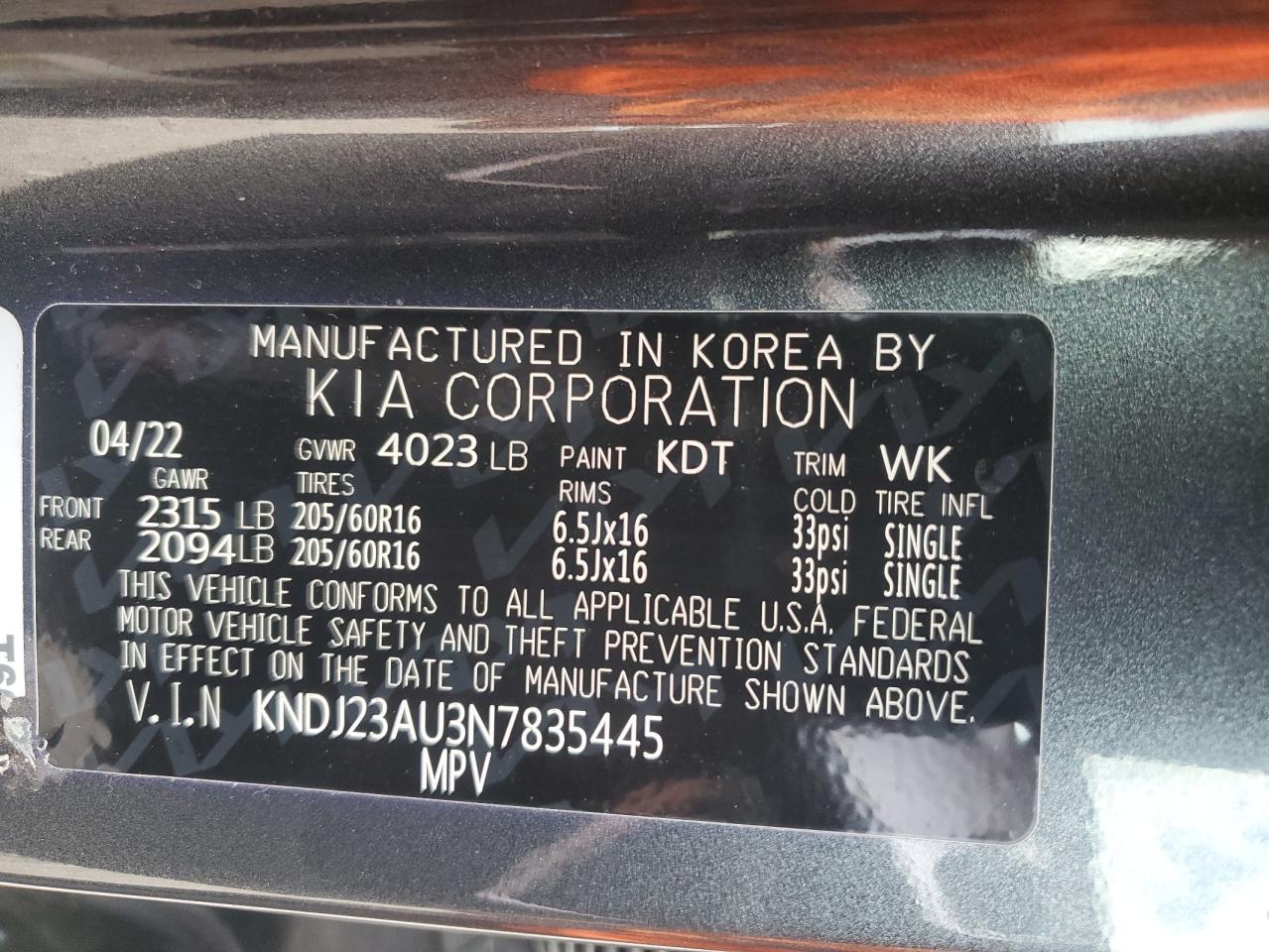 2022 KIA SOUL LX VIN:KNDJ23AU3N7835445