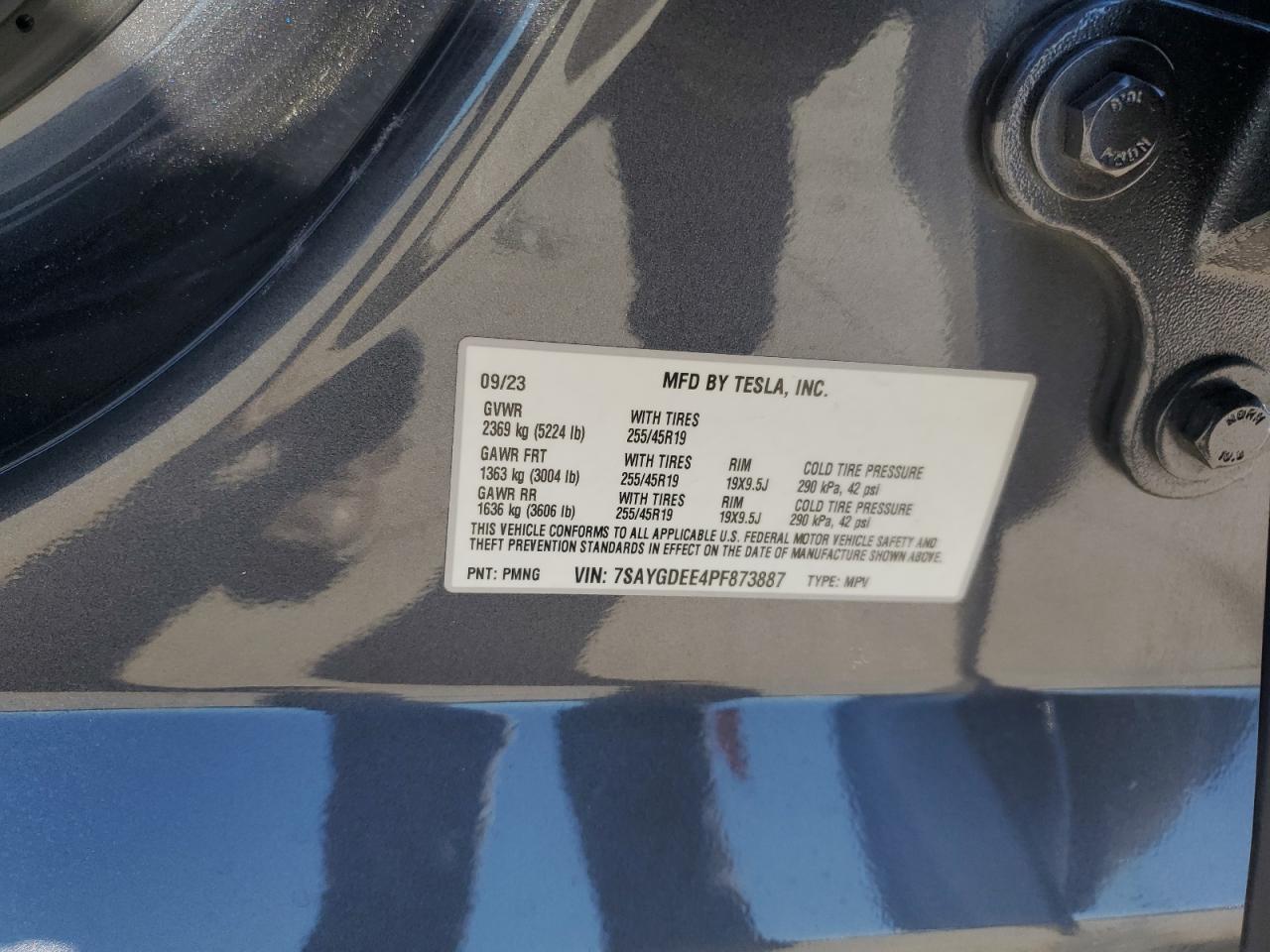 2023 TESLA MODEL Y  VIN:7SAYGDEE4PF873887
