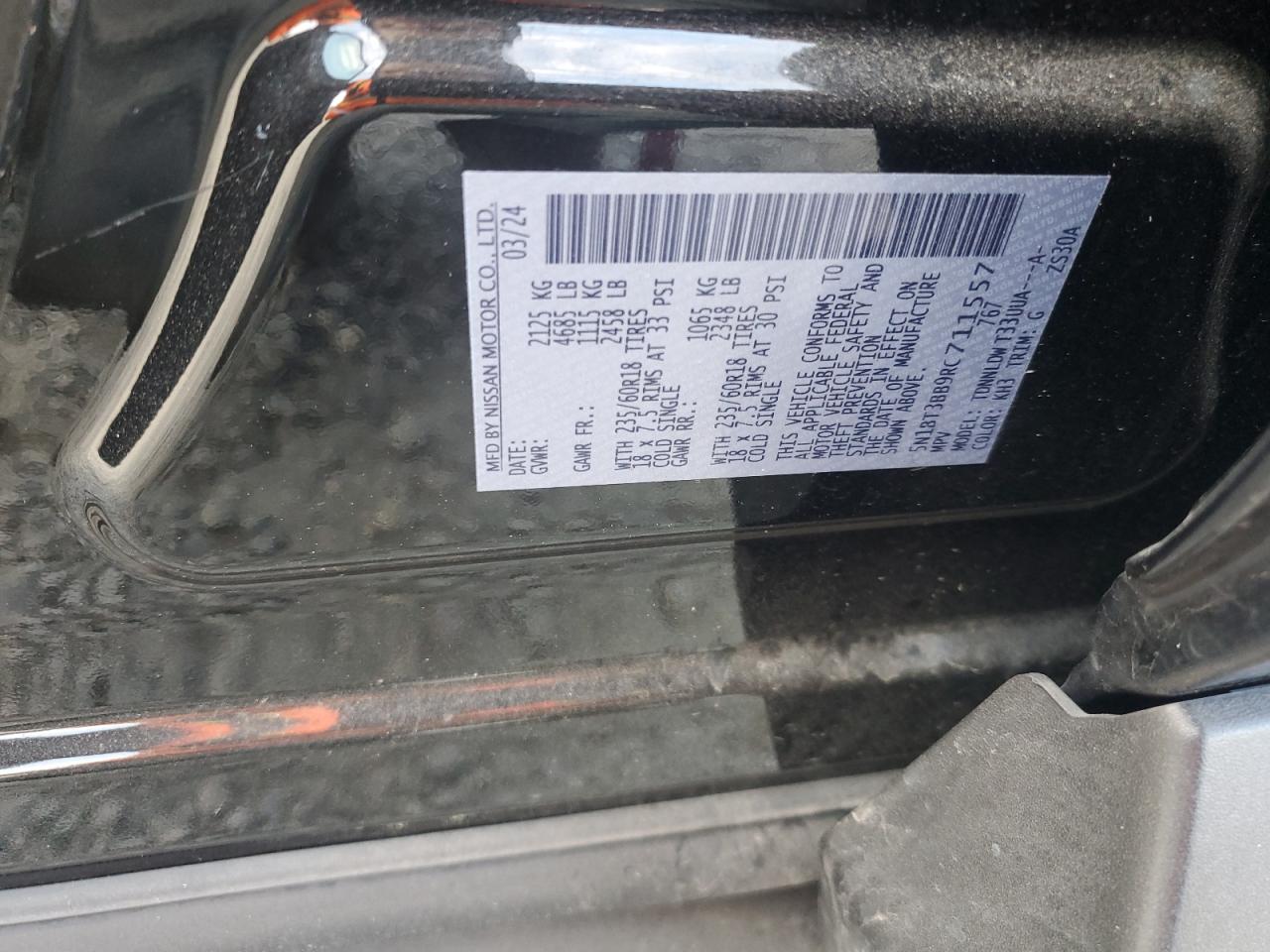 2024 NISSAN ROGUE SV VIN:5N1BT3BB9RC711557