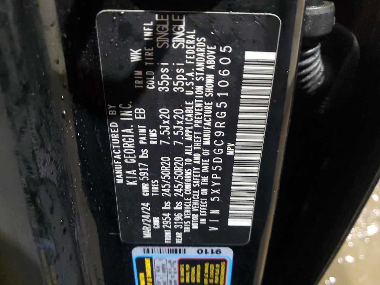 2024 KIA TELLURIDE SX VIN:5XYP5DGC9RG510605