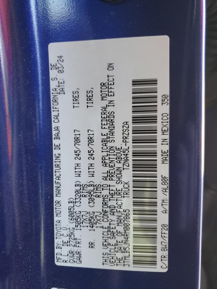 2024 TOYOTA TACOMA DOUBLE CAB VIN:3TMLB5JN4RM007865