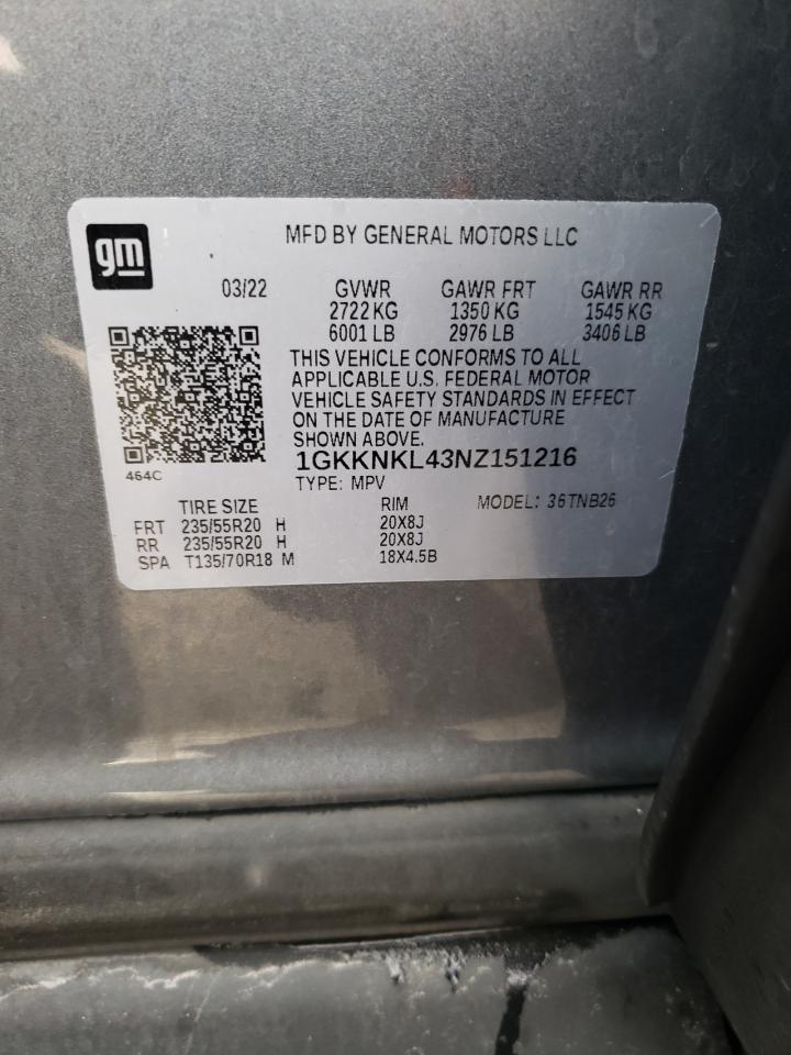 2022 GMC ACADIA SLE VIN:1GKKNKL43NZ151216