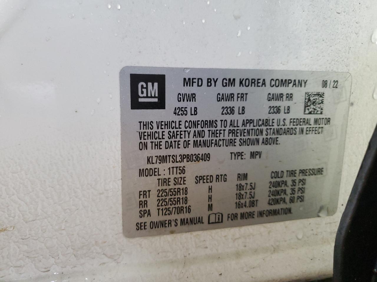 2023 CHEVROLET TRAILBLAZER RS VIN:KL79MTSL3PB036409