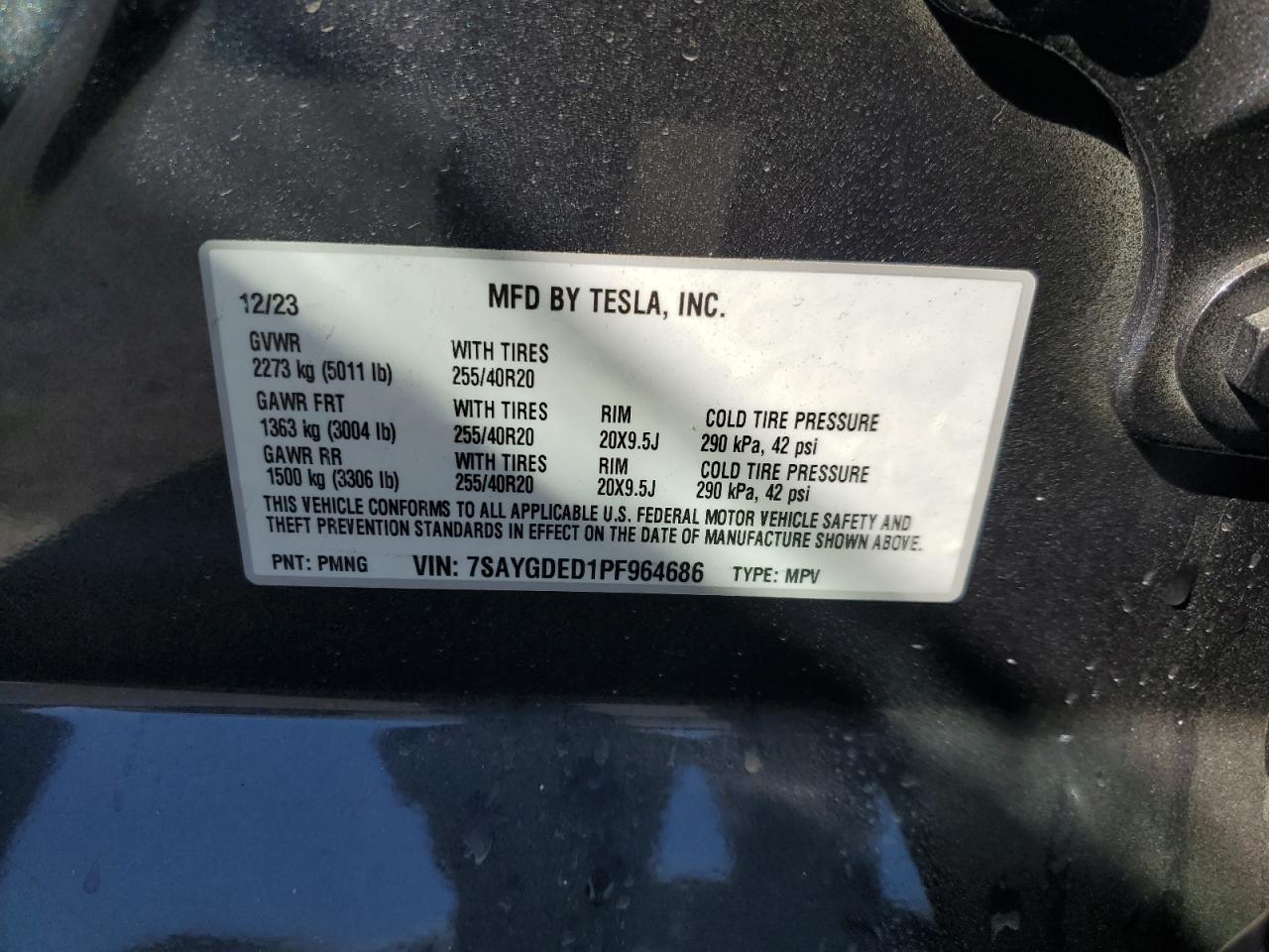 2023 TESLA MODEL Y  VIN:7SAYGDED1PF964686