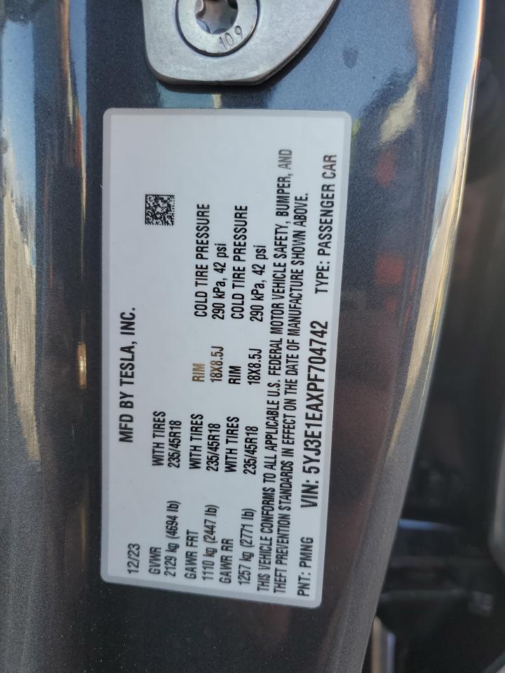 2023 TESLA MODEL 3  VIN:5YJ3E1EAXPF704742