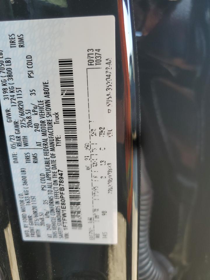 2023 FORD F150 SUPERCREW VIN:1FTFW1E80PFB78947