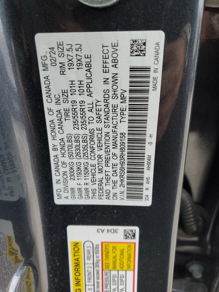 2024 HONDA CR-V SPORT TOURING VIN:2HKRS6H93RH809158