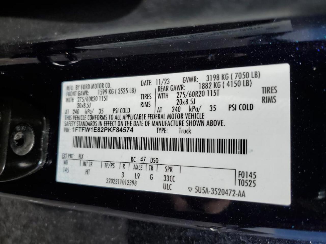 2023 FORD F150 SUPERCREW VIN:1FTFW1E82PKF84574