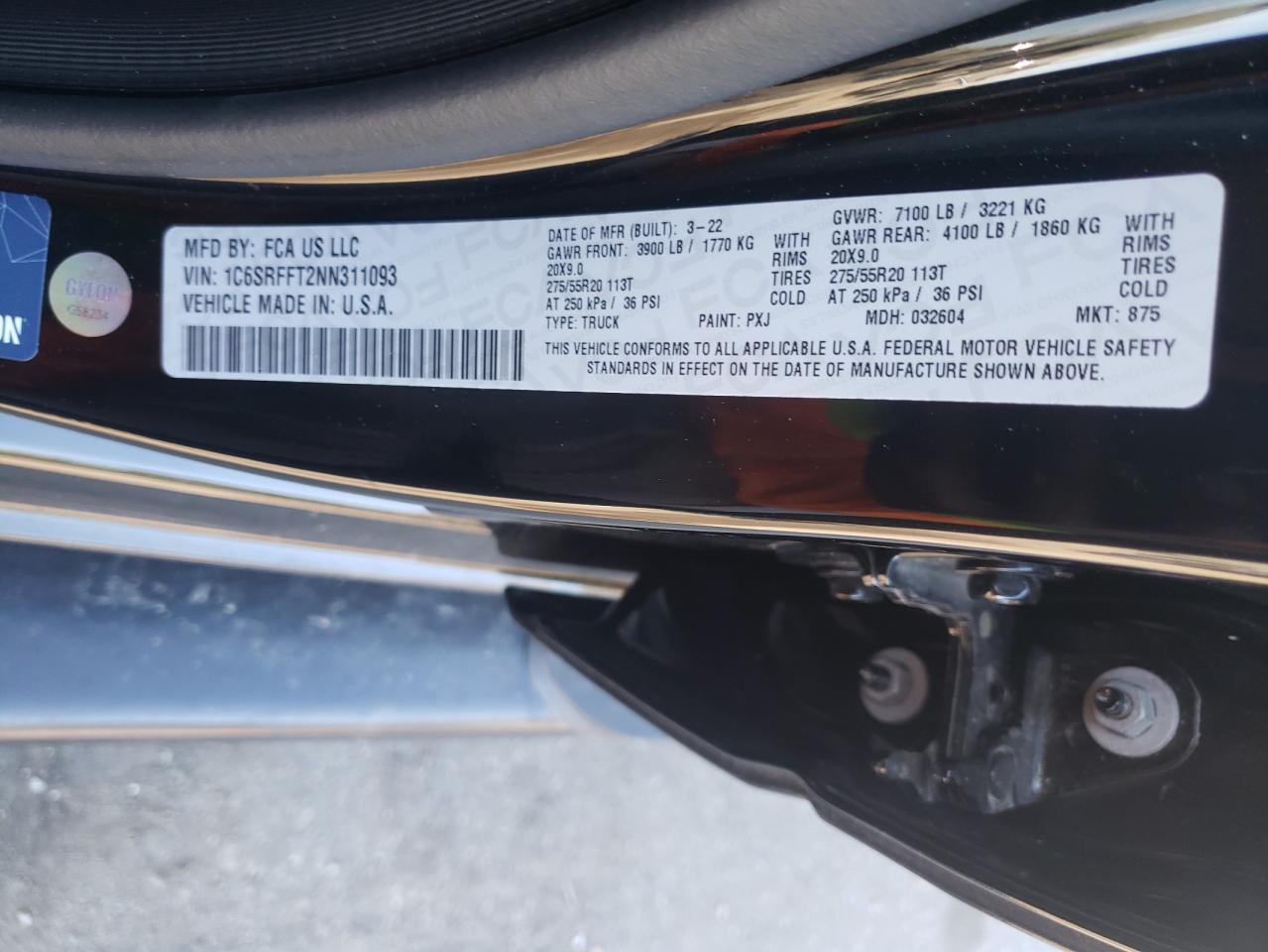 2022 RAM 1500 BIG HORN/LONE STAR VIN:1C6SRFFT2NN311093