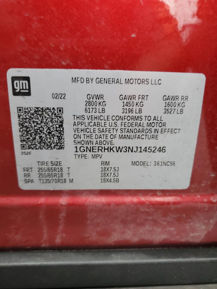 2022 CHEVROLET TRAVERSE LT VIN:1GNERHKW3NJ145246