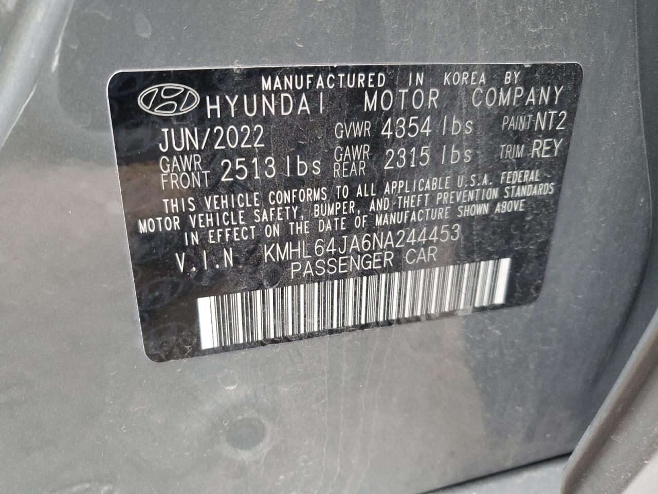 2022 HYUNDAI SONATA SEL VIN:2T1BURHE5HC877800