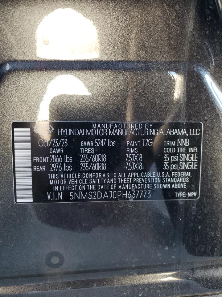 2023 HYUNDAI SANTA FE SEL VIN:5NMS2DAJ0PH637773