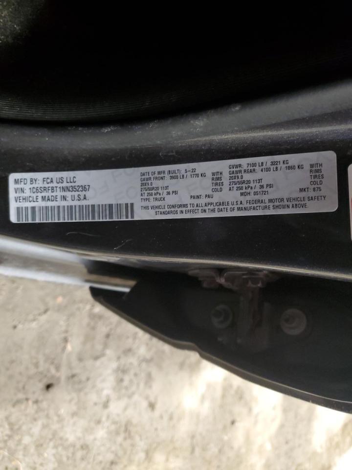 2022 RAM 1500 BIG HORN/LONE STAR VIN:1C6SRFBT1NN352367