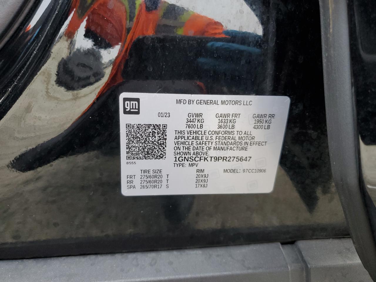 2023 CHEVROLET SUBURBAN C1500 PREMIER VIN:1GNSCFKT9PR275647