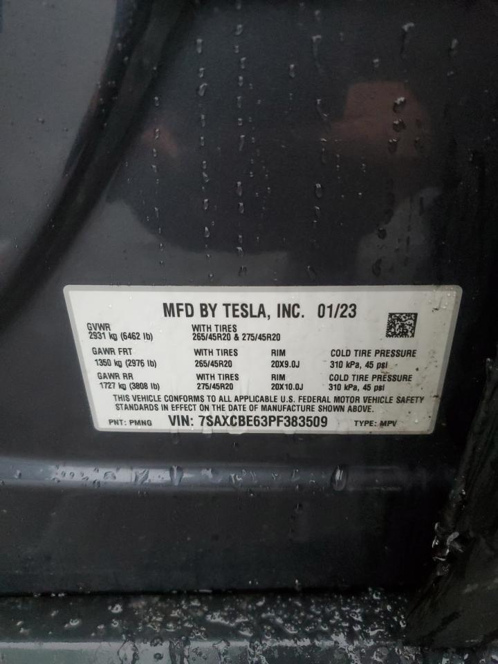 2023 TESLA MODEL X  VIN:7SAXCBE63PF383509