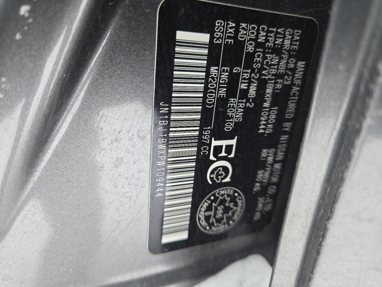2023 NISSAN QASHQAI SV VIN:JN1BJ1BWXPW109444