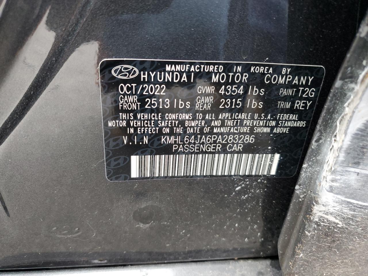 2023 HYUNDAI SONATA SEL VIN:KMHL64JA6PA283286