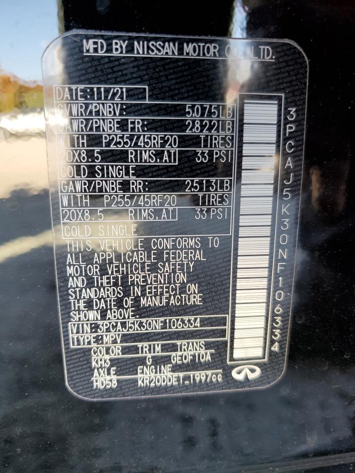 2022 INFINITI QX55 ESSENTIAL VIN:3PCAJ5K30NF106334