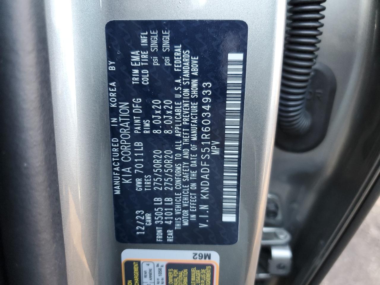 2024 KIA EV9 LAND VIN:KNDADFS51R6034933